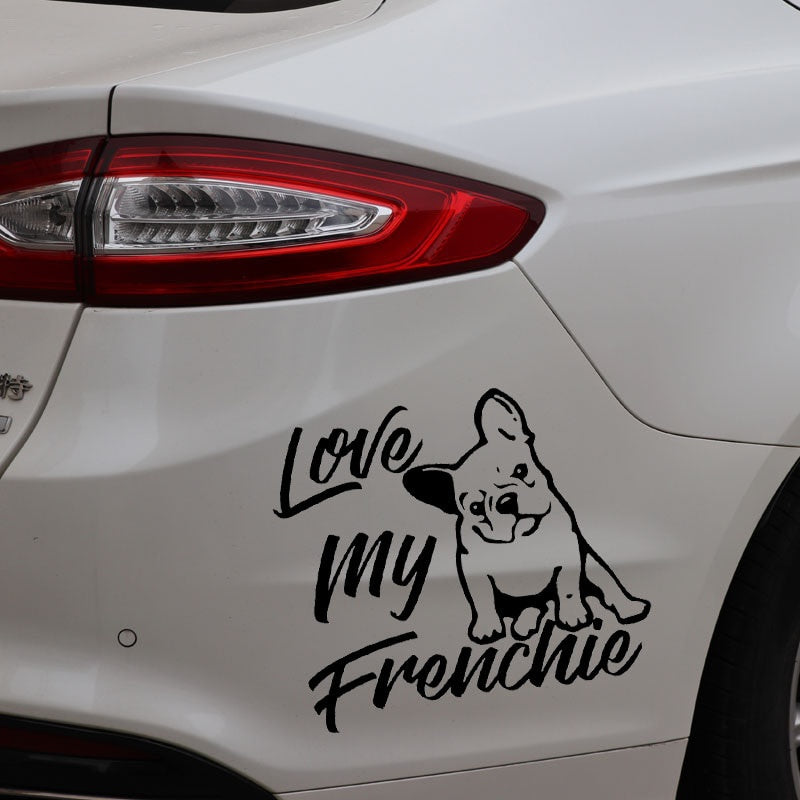 14.6X12.9CM Love My Frenchie French Bulldog Vinyl Decal Window Bumper Car Sticker Dog Black/Silver C24-1193