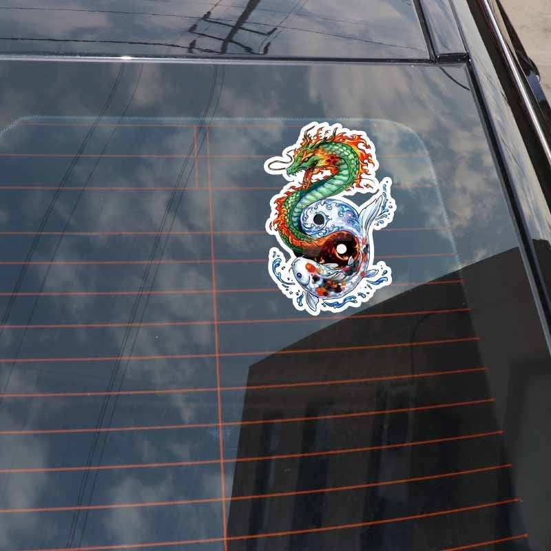 10.8CM*16CM Personalized Animal Dragon And Fish PVC Decal Car Sticker