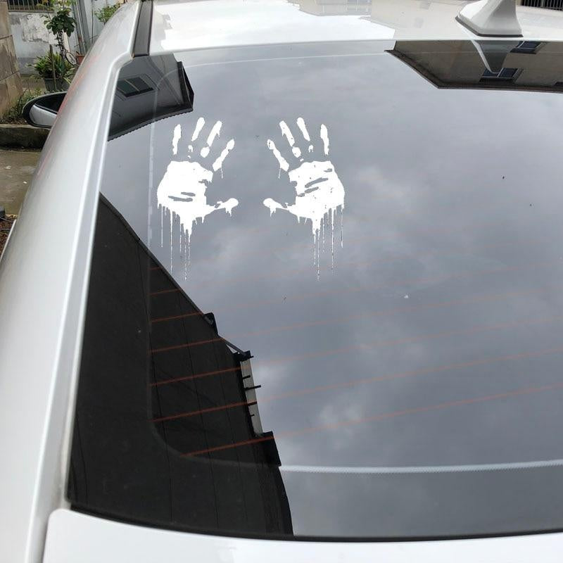 7.5CMX15CM Zombie Bloody Hands Print Fun Vinyl Car Sticker Motorcycle Window Decal Accessories Black Silver Red C1-2137