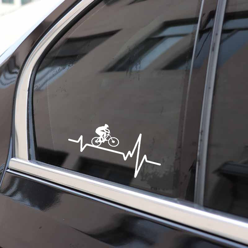 16.9CM*7.9CM Cycling Mountain Bike Helmet Heartbeat Decal Vinyl Black/Silver Car Sticker C22-1238
