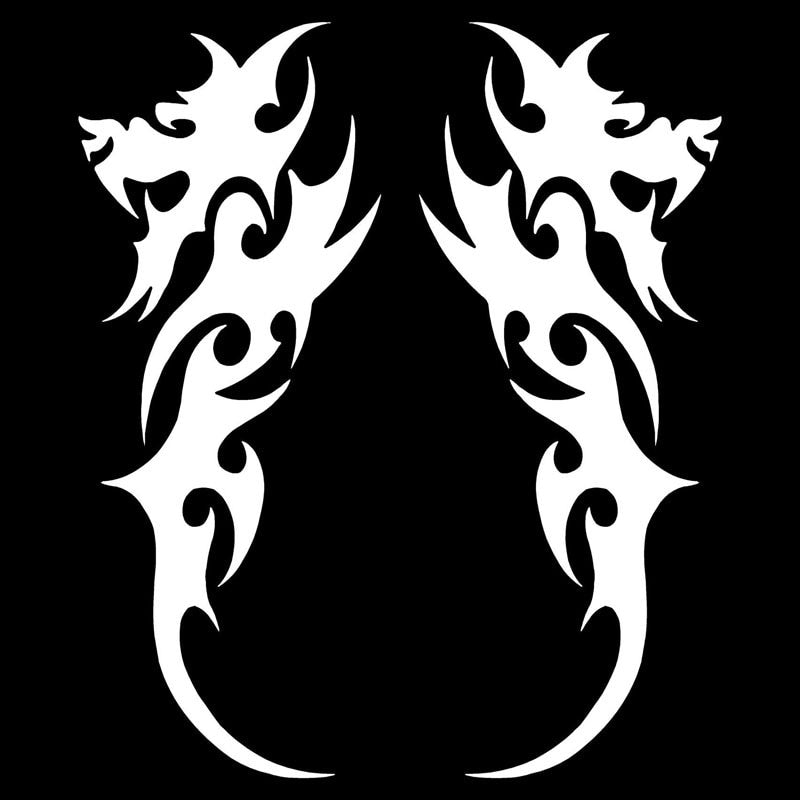 7.1*18.5CM 2x Tribal Dragon Fashion Car Styling Stickers Vinyl Car Body Decorative Decals Black/Silver C9-1004
