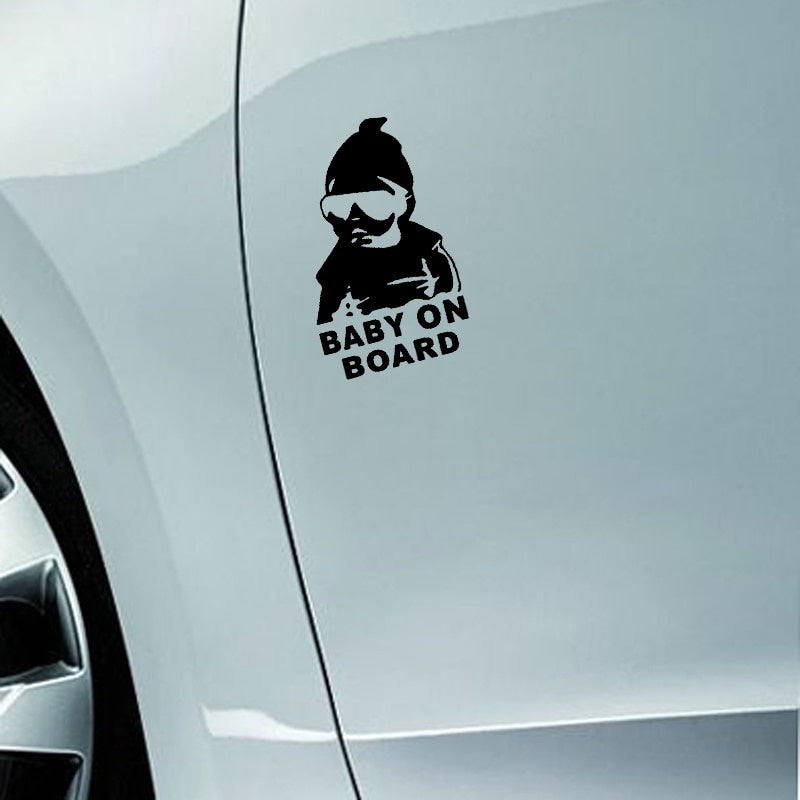 14*9CM BABY ON BOARD Cool Rear Sunglasses Child Car Stickers Warning Decals Black/Silver CT-465