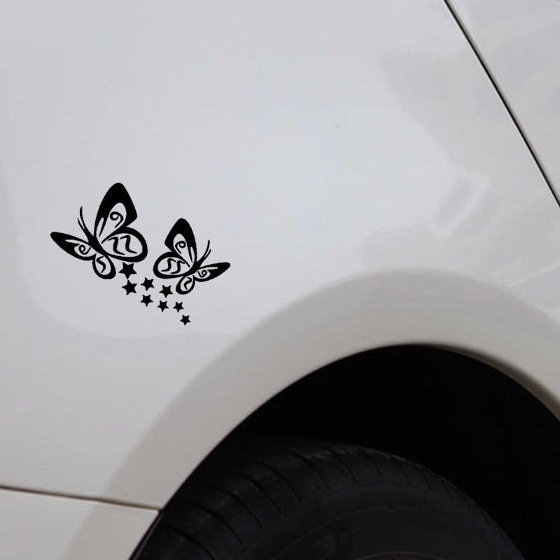 14CM*11.1CM BUTTERFLY And Stars Vinyl Car Sticker Decals Black/Silver C3-0712