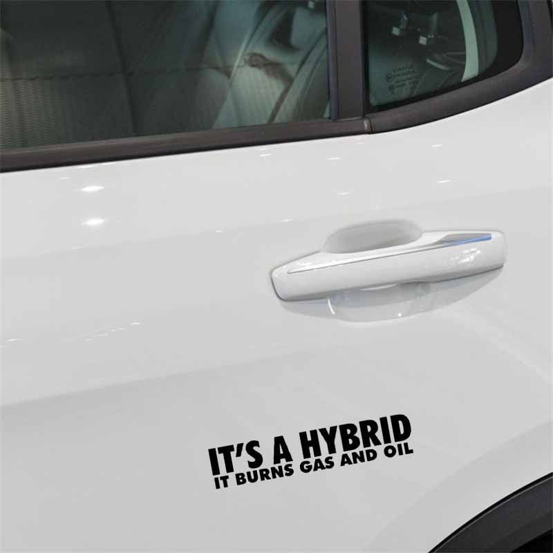 15CM*3.1CM IT'S A HYBRID IT BURNS GAS AND OIL Vinyl Decal Personality Car Sticker Black/Silver C10-01834