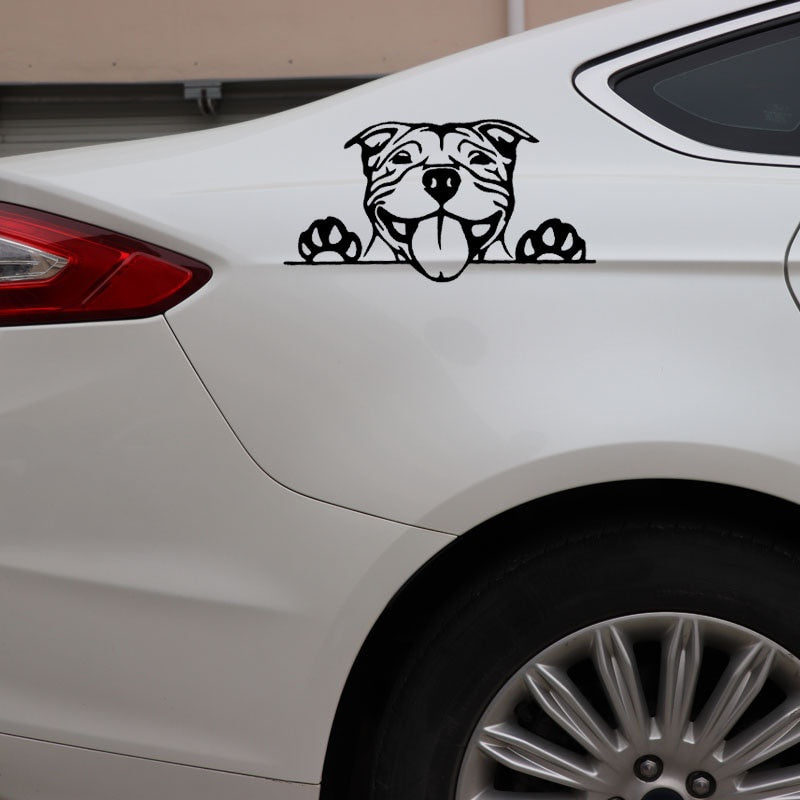 15.7X8.2CM Funny Car Sticker Paws Up Pitbull Bully Dog Decal Vinyl Decor Black/Silver C24-1577