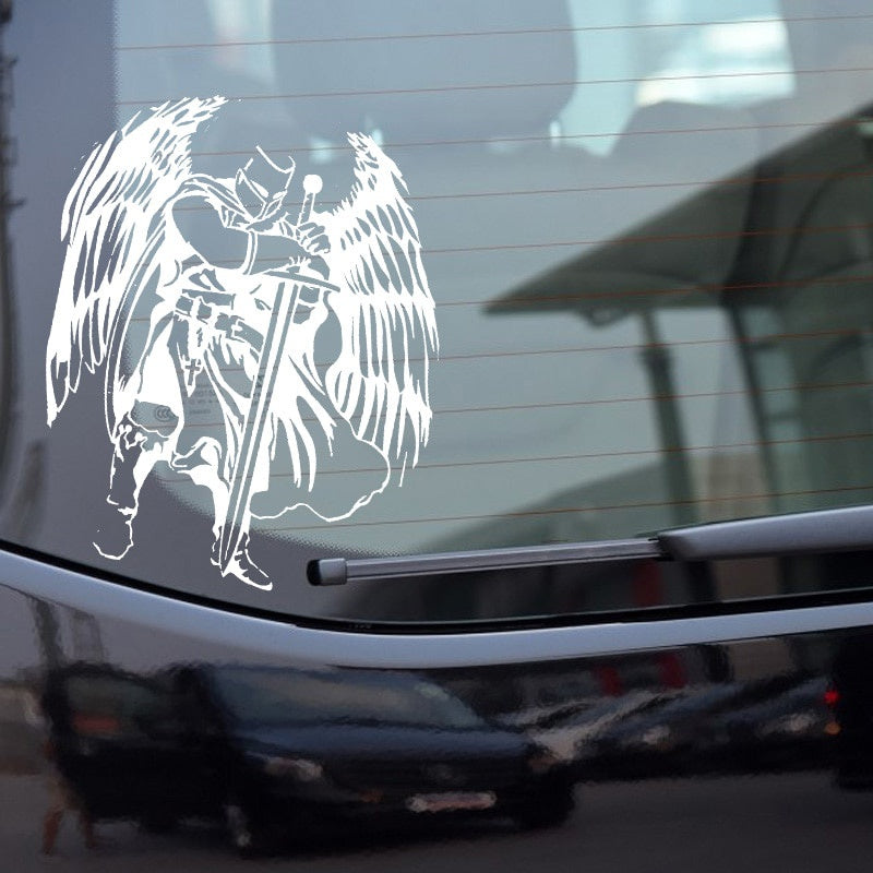 12.3*15CM Handsome Warrior Knight Angel Decal Black/Silver Covering The Body Silhoutte Car Sticker Vinyl C20-1568