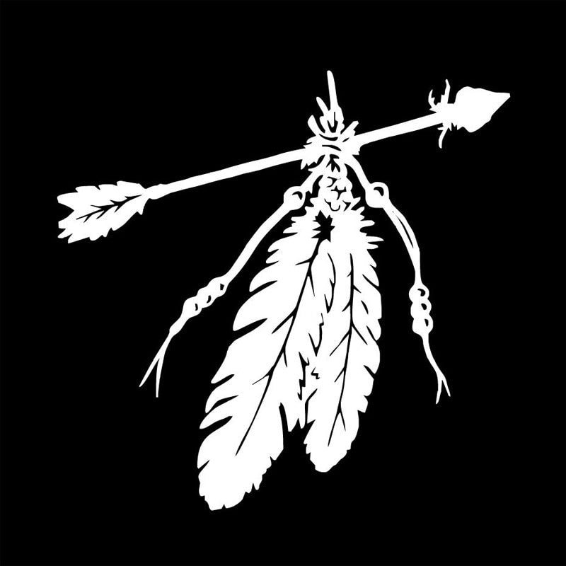 12.7*12.2CM Fashion American Native Arrow Feathers Car Sticker Cartoon Motorcycle Vinyl Decals Black/Silver C7-1613