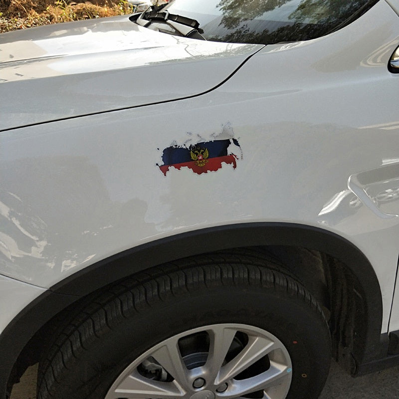 15CM*8.4CM Accessoreis Funny Car Sticker PVC Russian Flag Map Decal