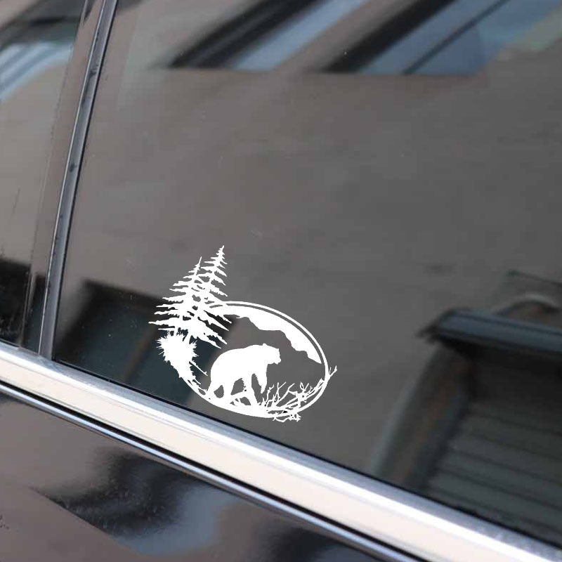 13.3*10.7CM Brown Bear In The Woods Silhouette Decoration Car Sticker Vinyl Accessories Bumper Window C12-0487