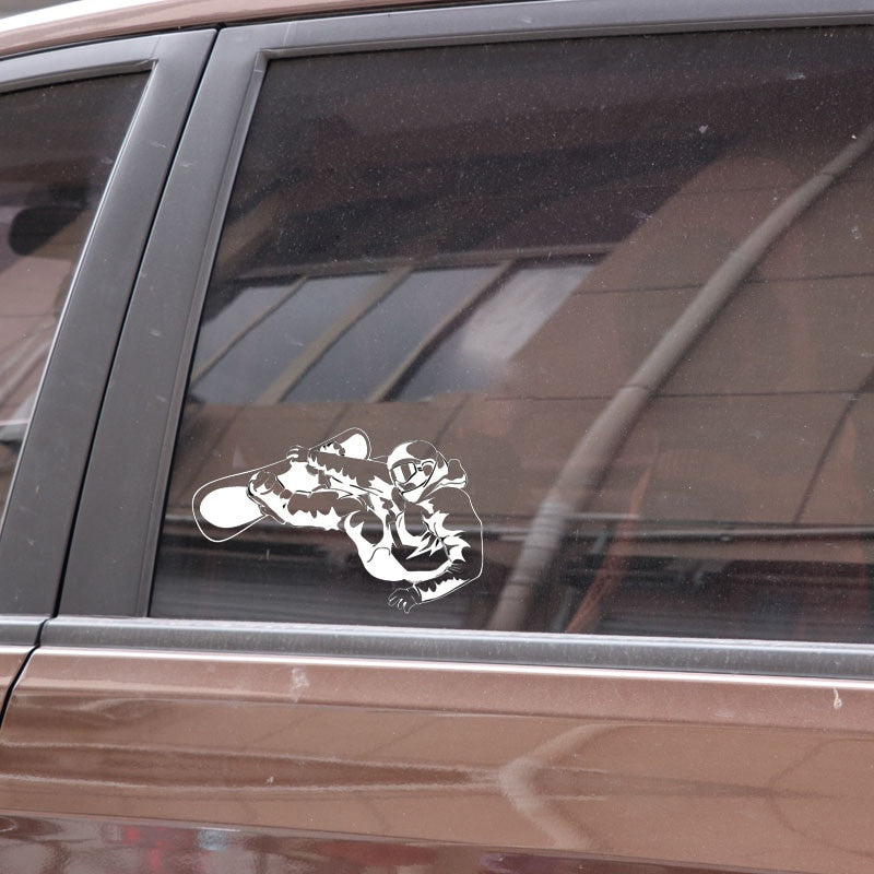 17.1CM*11CM Interesting Extreme exercise Snowboarding Black/Silver Silhouette Decal Vinyl Car Sticker S9-1082