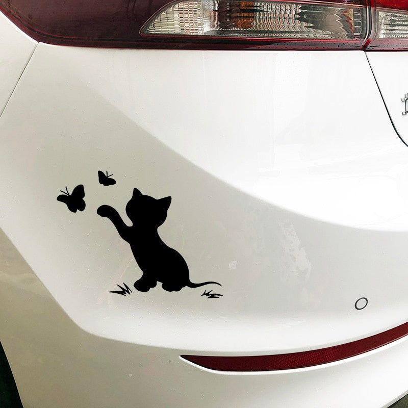 16.8cm*12.9cm Cat Butterfly Fashion Decor Car Sticker Vinyl Decal Black/Silver S3-6153
