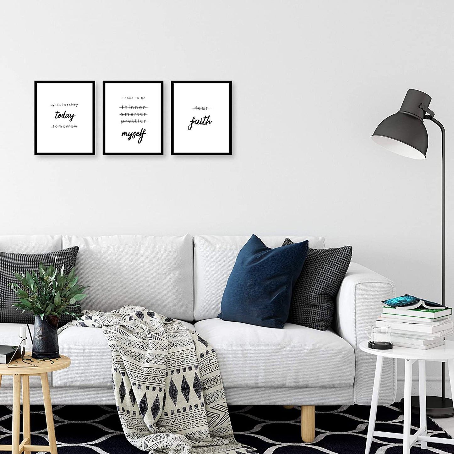 8 x 10", Set of 3 No Frame Wall Art Decor Inspirational Bedroom Poster Positive Quotes Minimalist, Black White Prints Simple Word Signs Home Office Kitchen Bathroom