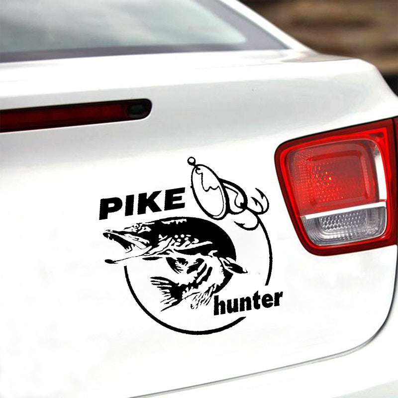 Car Sticker Vinyl 13.3*14cm Pike Hunter Fish Animal Funny Sticker Decal Laser Motorcycle Car Styling 3D Stickers WDY017