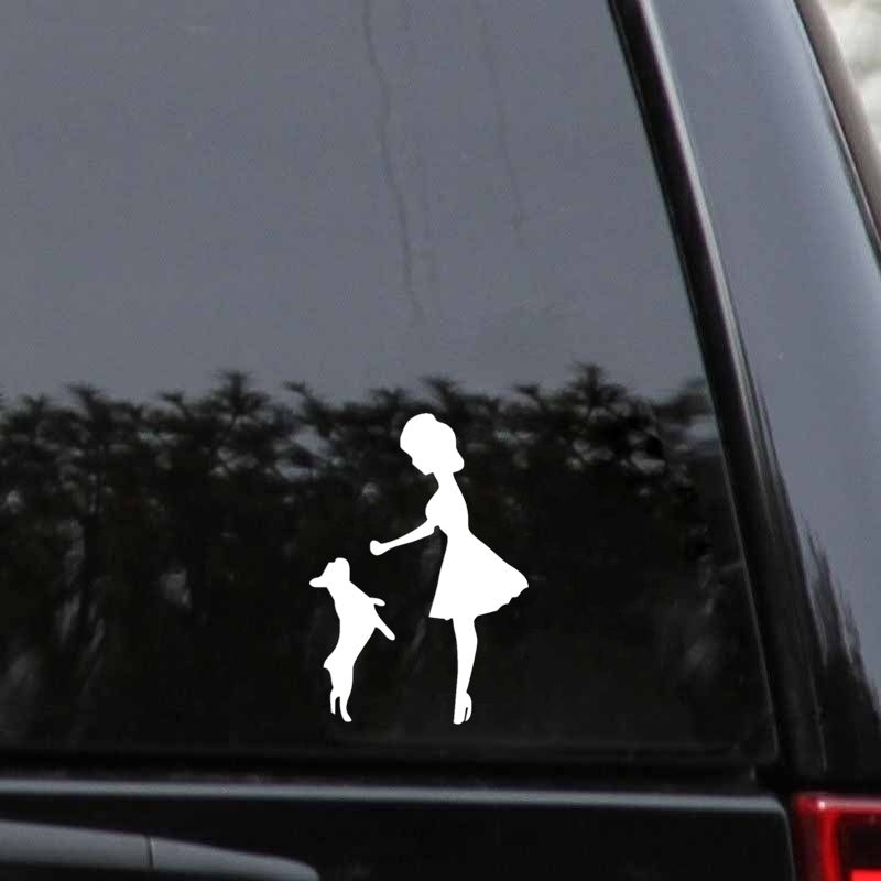 10.8cm*15.3cm Fashion Girl and Pet Dog Car Sticker Accessories Waterproof Vinyl Decal 6 Colors
