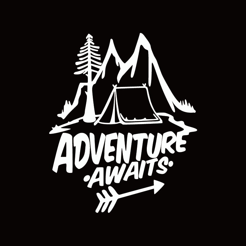 15CM*13CM Adventure Awaits Vinyl Car Sticker Pine Tree Travel Mountains Car Decal 6 Colors