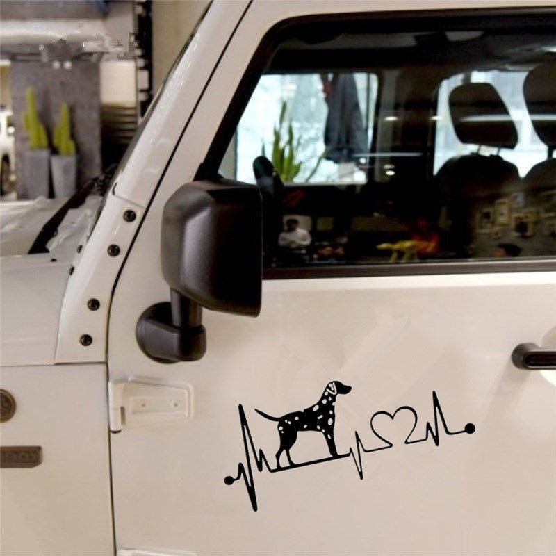 18CM*7.8CM Dalmatian Heartbeat Dog Car Stickers Personality Vinyl Decal Car Styling Truck Decoration 6 Colors
