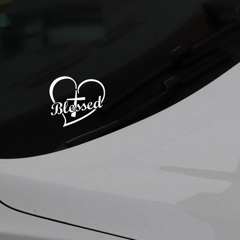 14.3CM*12.9CM Cross Heart Blessed Christian Decal Vinyl Car Sticker Black/Silver C3-1329