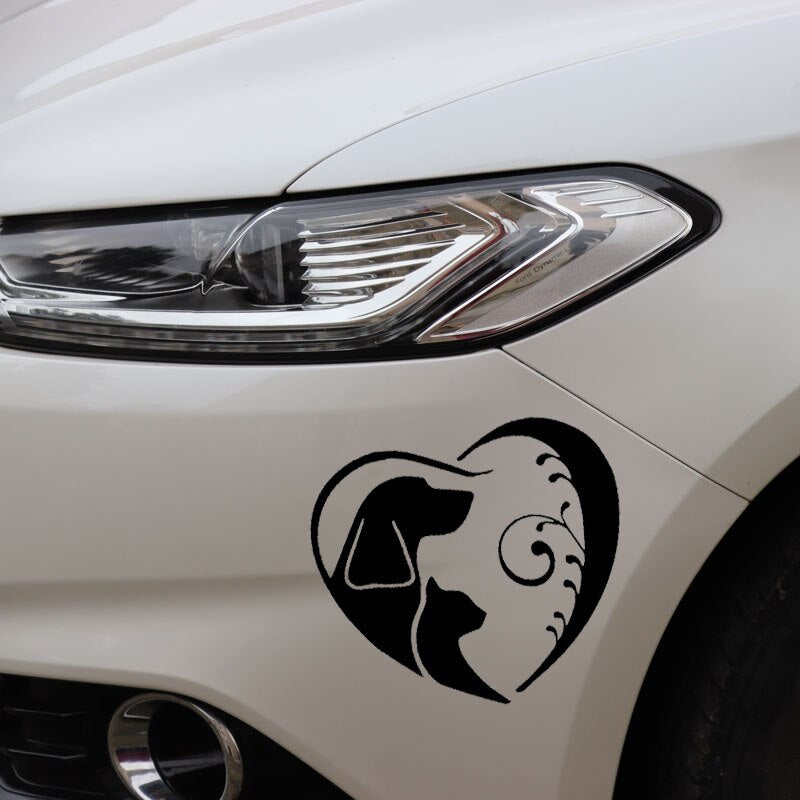 14.6X12.9CM Dog And Cat In Fancy Heart Car Sticker Vinyl Car Window Decal Black/Silver C24-1581