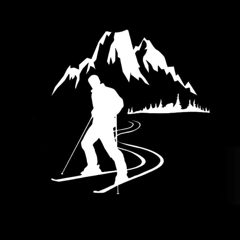 13.2CM*13.6CM Skier Sports Mountain Snow Car Stickers Vinyl Decals Black/Silver S9-0436