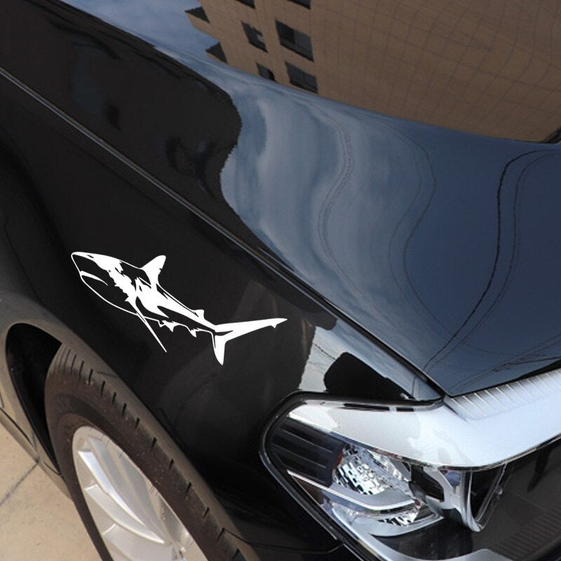7CM*18.3CM Cool And Handsome Shark Car Decoration Sticker Vinyl Decal Black/Silver C30-0051