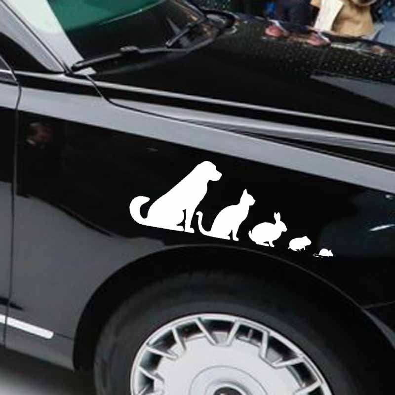 18.6X6.8CM Intereting Animals Pets Dog Cat Rabbit Car Stickers Vinyl Decal Decor Black/Silver C24-1415