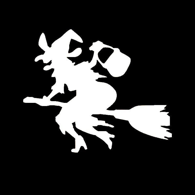 15.2cm*12.7cm Cartoon Interesting Witch On Broom Car Sticker Vinyl Decals Black/Silver S6-3975