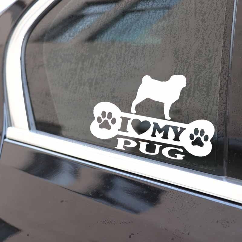 14.9X10.2CM I Love My Pug Bone Car Sticker Pug Dog Vinyl Decal Art Decor Black/Silver C24-1525