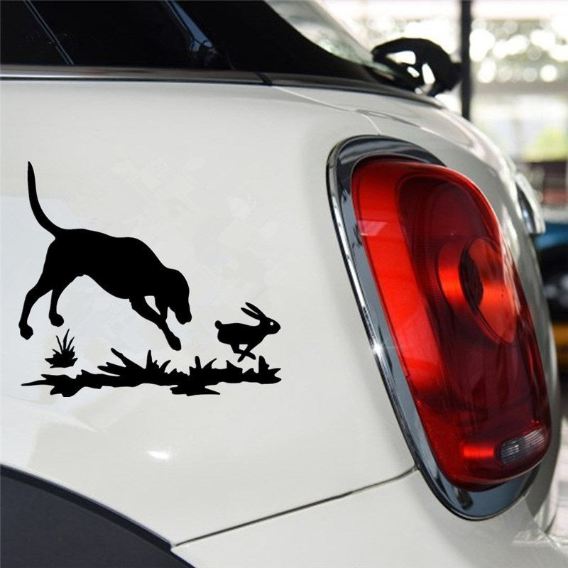 15.2*13.6cm Rabbit and Dogs Decal Hunting Window Vinyl Stickers Funny Cartoon Car Decals 6 Colors