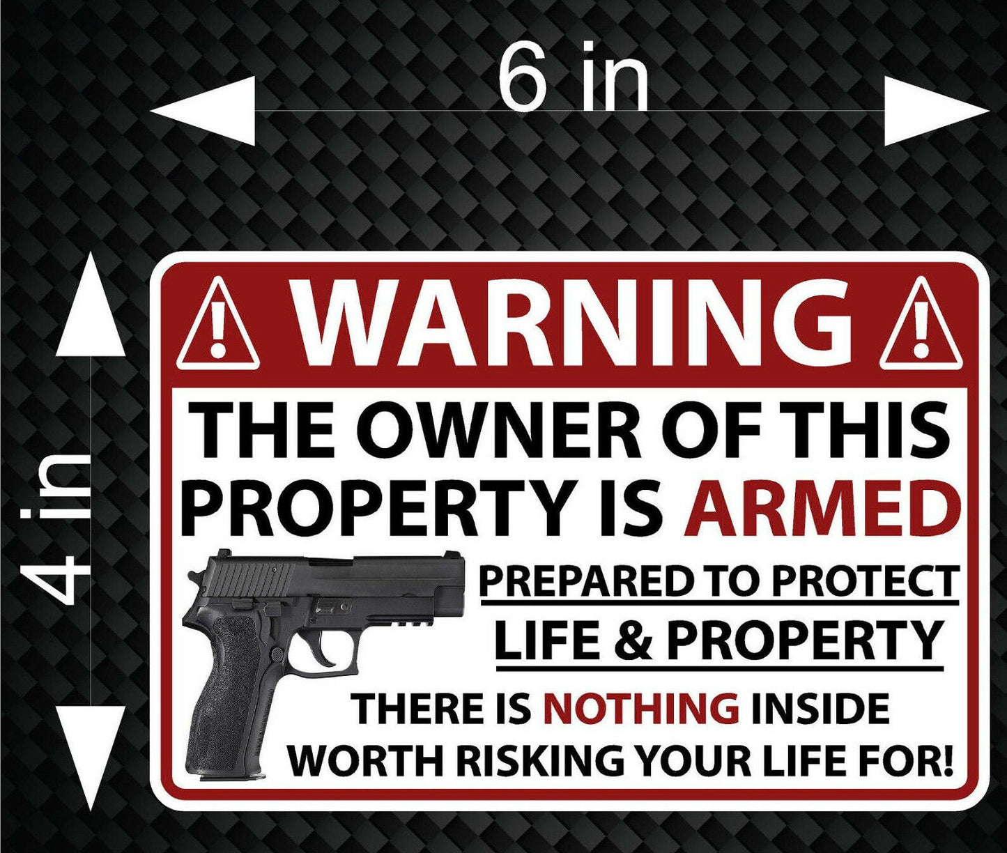 6" WARNING Owner Armed 2nd Amendment Gun Firearm Pistol Permit Decal Sticker