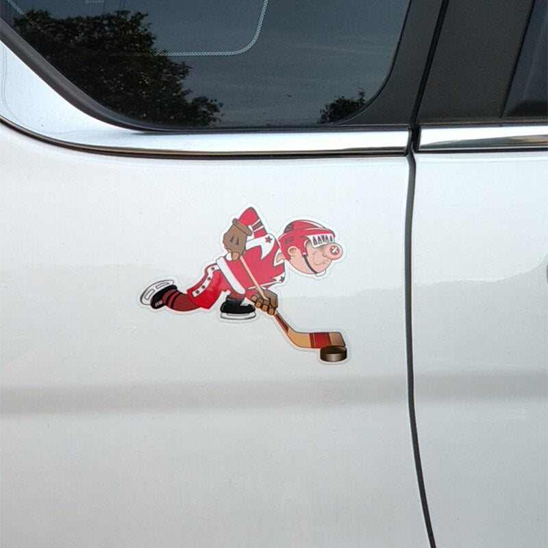 12.7CM*10CM Cute Cartoon Boy Hockey Player PVC Motorcycle Car Sticker 11-00012
