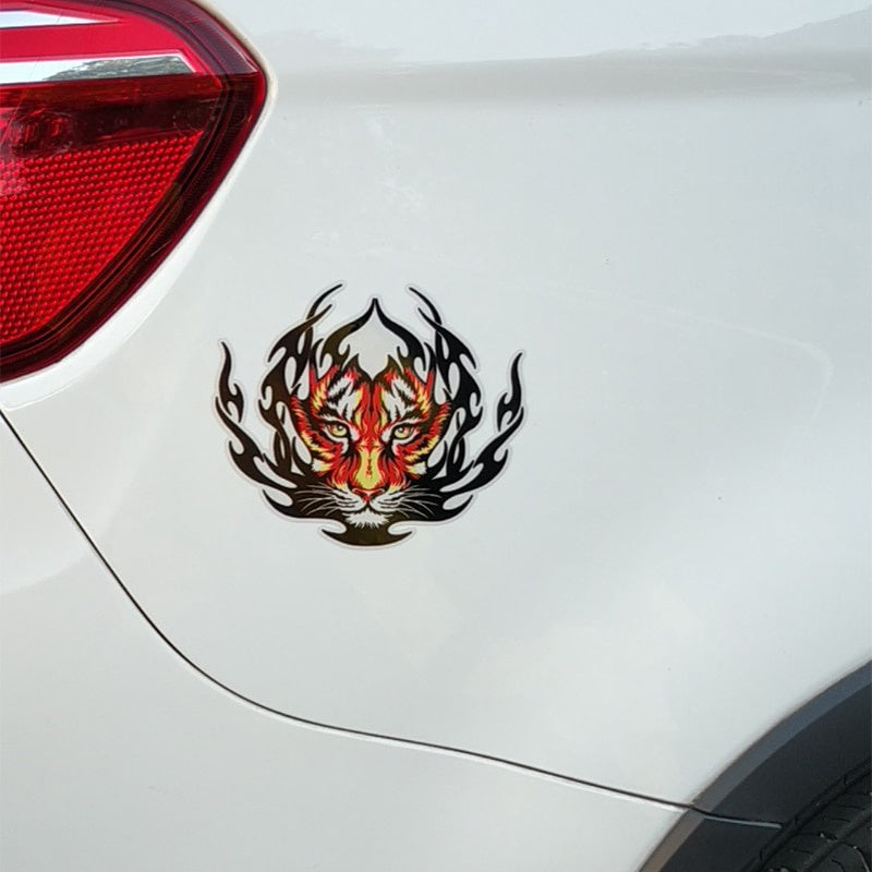 15CM*12.9CM Funny Tiger Flame Decal PVC Motorcycle Car Sticker 11-00598