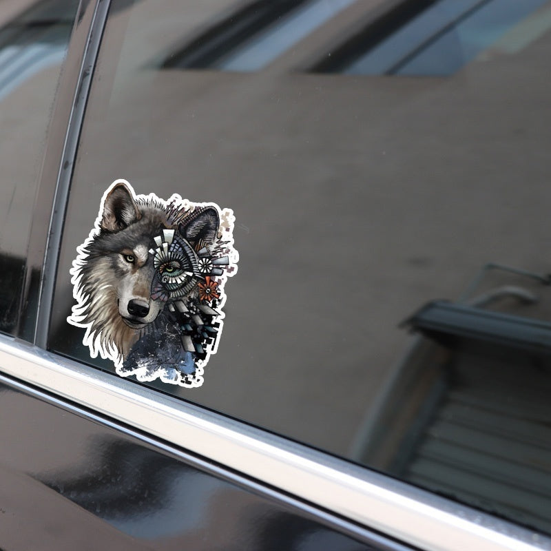 10CM*12CM Funny Mechanical Wolf Head Decal PVC Motorcycle Car Sticker
