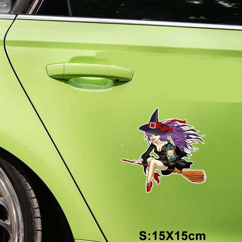 15*15CM Set New Design Witch Funny Car Sticker Printed PVC Decal for Auto Cute Car Stickers Styling Car Decoration Accessories Gifts