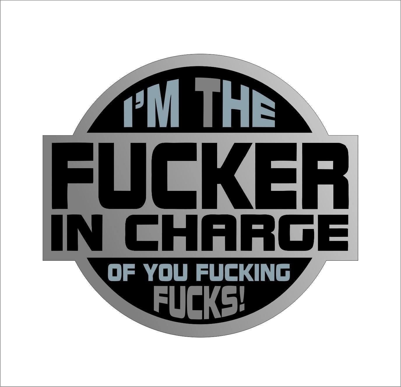 5x4.5cm 2X I'm The F**ker In Charge of You Hard Hat Sticker Helmet Decal Label Lunch Tool Box Rude Funny Motorcycle