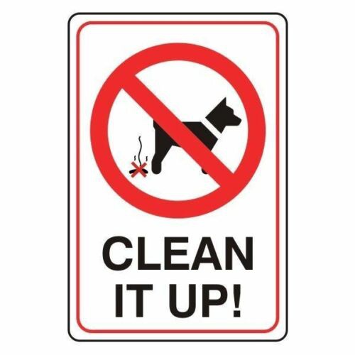 120mm height Clean It Up Dog Poo Warning Caution Sign Self Adhesive Sticker