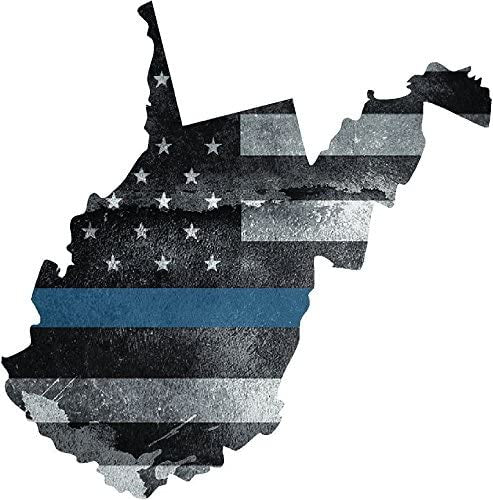 WV West Virginia Thin Blue Line Tattered American Flag Funny Car Sticker And Decal for Windows, Cars, SUV, Trucks