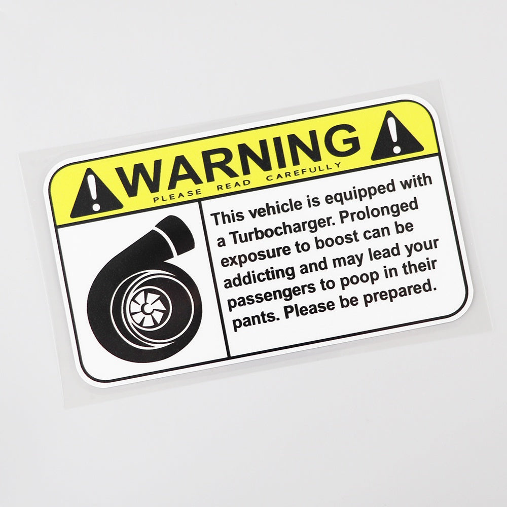 Warning Sign Turbo Boost Funny Vinyl Decal Sticker for Car, Truck, Window, Bumper 2Pcs