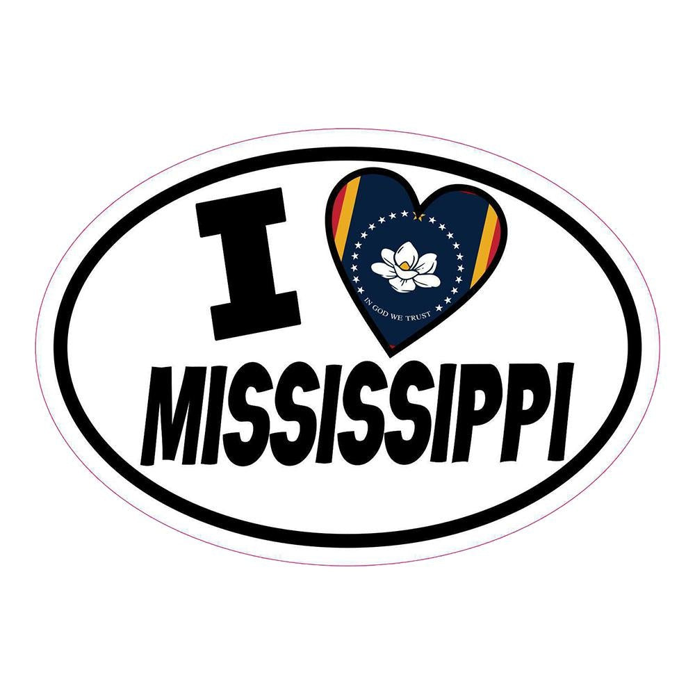 Oval I Love Mississippi Vinyl Sticker Decal for Car Truck Window Bumper