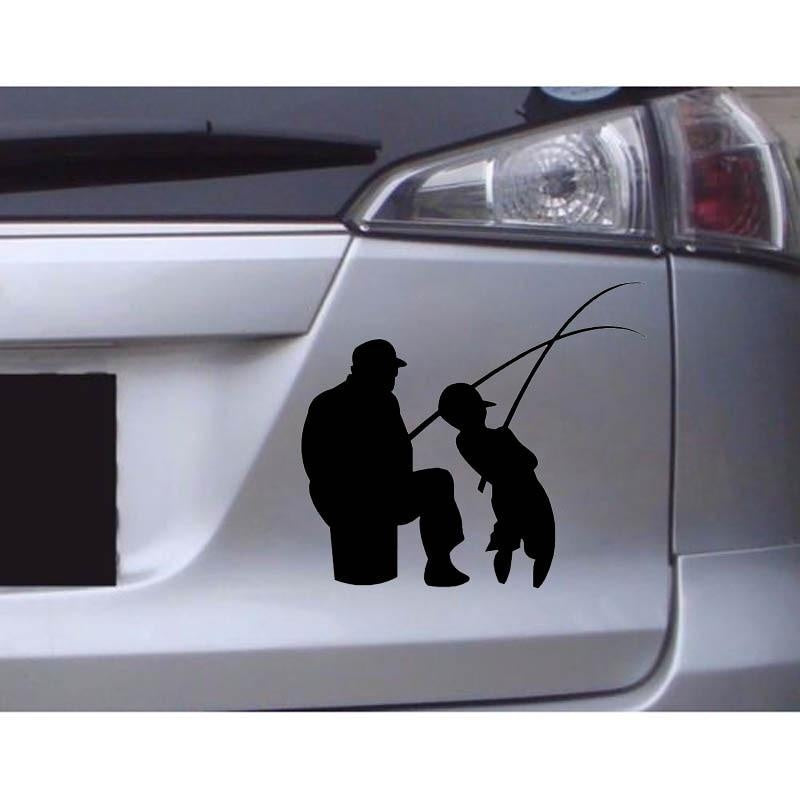 14.2cm*16cm MAN AND BOY FISHING Fun Vinyl High-quality Decor Decals Car Sticker Black Silver C11-0182