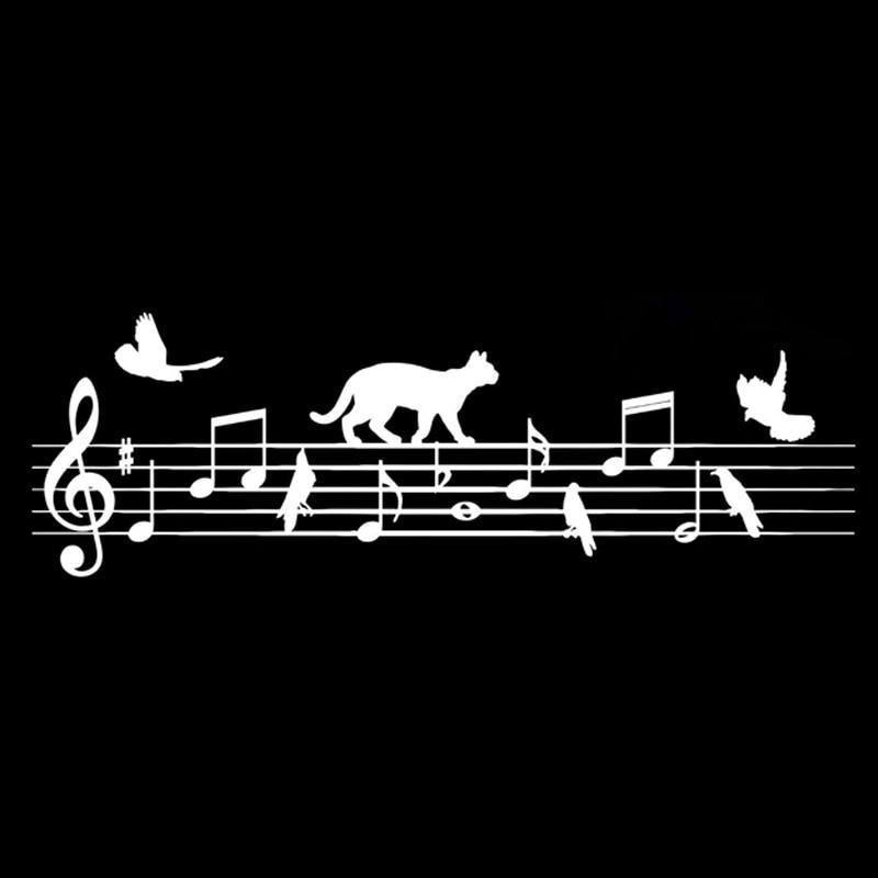 19.1CM*6.1CM Fashion Music Cartoon Cat And Bird Silhouette Car Stickers Vinyl S9-0741