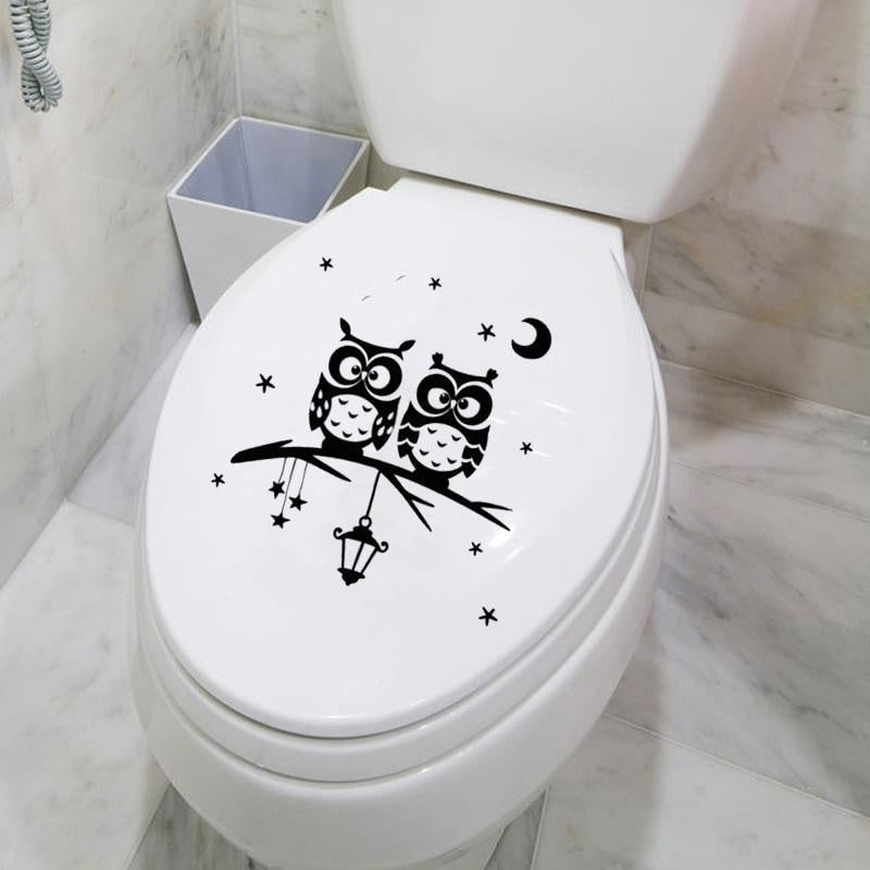 Owl Moon Stars Branch Fashion Home Decor Wall Decal Toilet Sticker 6WS0082