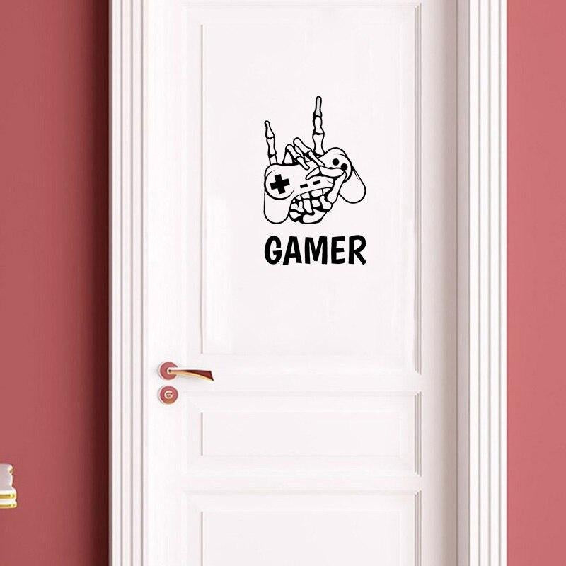 15.2*25CM Skeletal Hand GAMER Joystick Teen Room Decor Stickers Bedroom Door Decals D1-0077