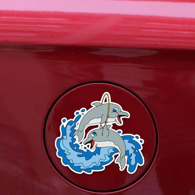 15CM*14CM Cartoon Dolphin Jump Circle PVC Car Exterior Car Sticker Decal