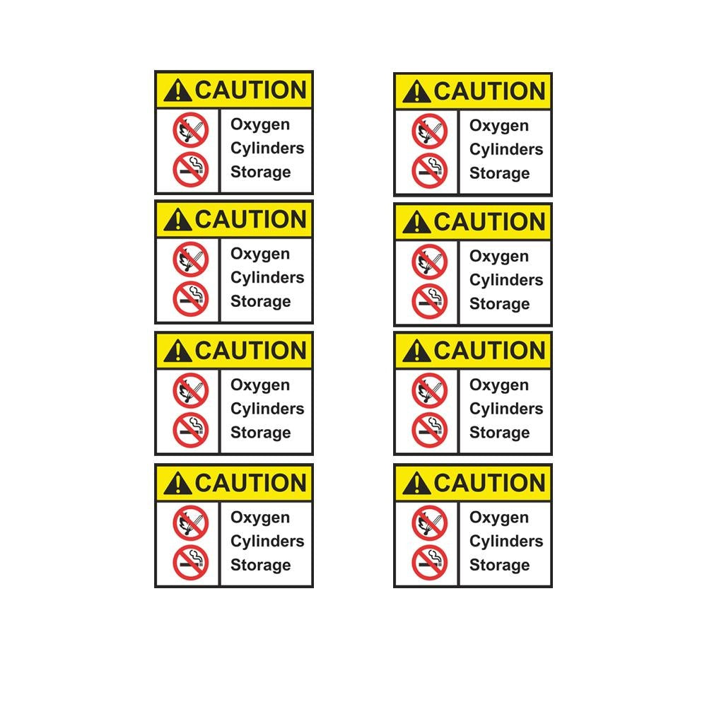 Pack of 8 84mmx75mm Oxygen Deposit Cylinder Warning Stickers