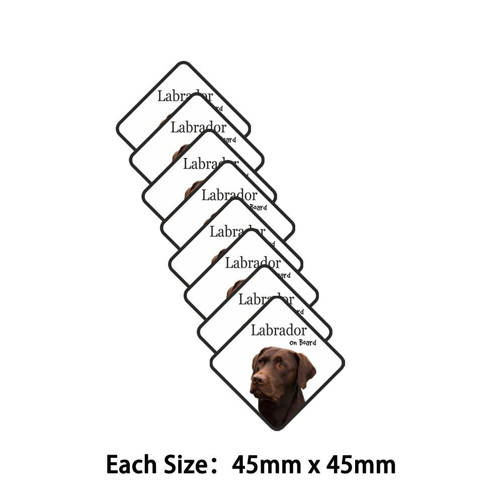 Pack of 8 45mmx45mm Chocolate Brown Labrador Lab On Board Car Sign With Sucker Dog Stickers