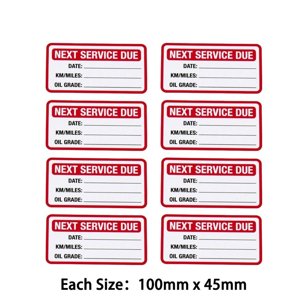 Pack of 8 100mmx45mm Next Service Stickers Car Van Truck Garage Oil Change Reminder