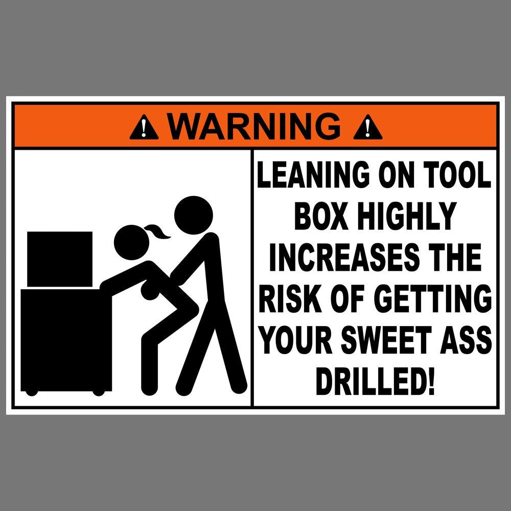 Warning Leaning On Tool Box Funny Vinyl Sticker Mechanic Decal Car Truck Bumper