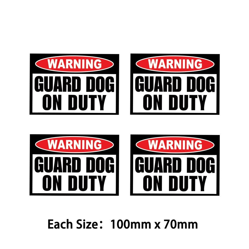 Pack of 4 70mmx50mm Guard Dog on Duty Warning Caution Vinyl Decal Sticker Animal Security Alarm