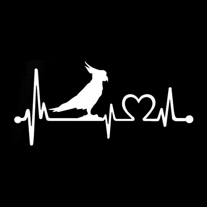 Fashion 20.3cm*9.5cm Parrot Cockatoo Bird Heartbeat Lifeline Car Sticker Car Styling Black/Silver S3-4972