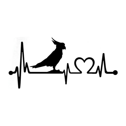 Fashion 20.3cm*9.5cm Parrot Cockatoo Bird Heartbeat Lifeline Car Sticker Car Styling Black/Silver S3-4972